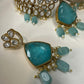 Elegant Turquoise and Diamond Bangle and Earring Set Gold Plated