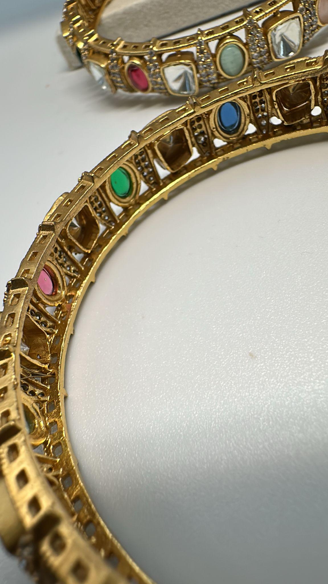 Gold Plated Kundan Bangle Set with CZ Stones