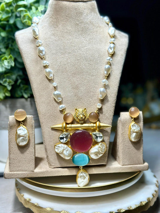 Sabyasachi inspired mala set in emerald multi  color