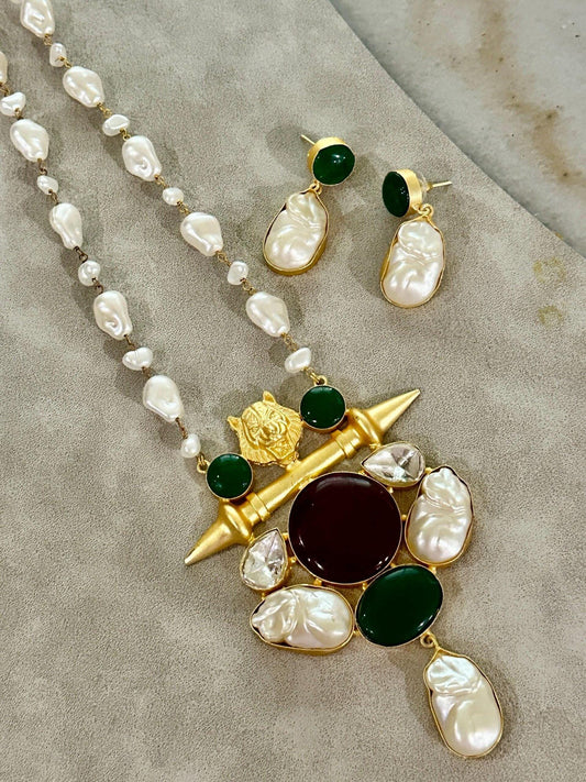 Sabyasachi inspired mala set in emerald multi  color