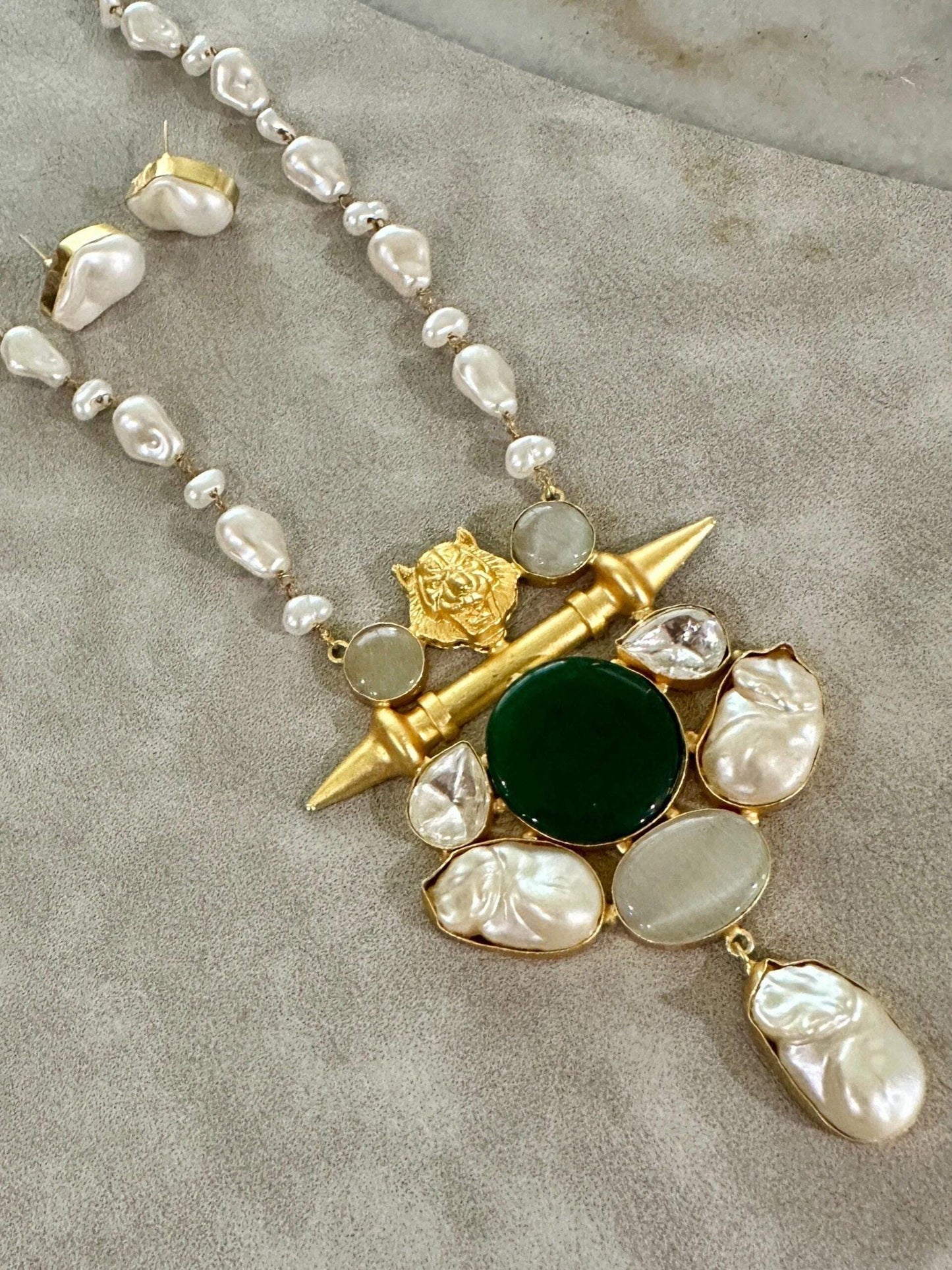 Sabyasachi inspired mala set in emerald multi  color