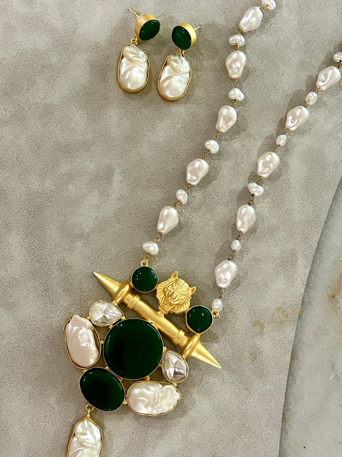 Sabyasachi inspired mala set in emerald multi  color
