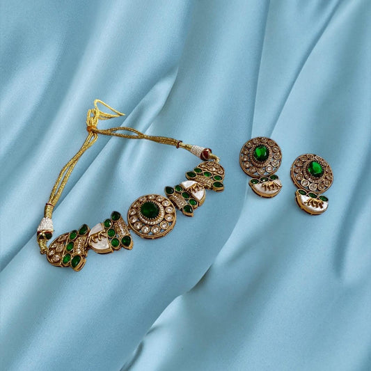 Kundan Choker Necklace Set – Emerald Green, Sabyasachi Inspired Indian Jewelry