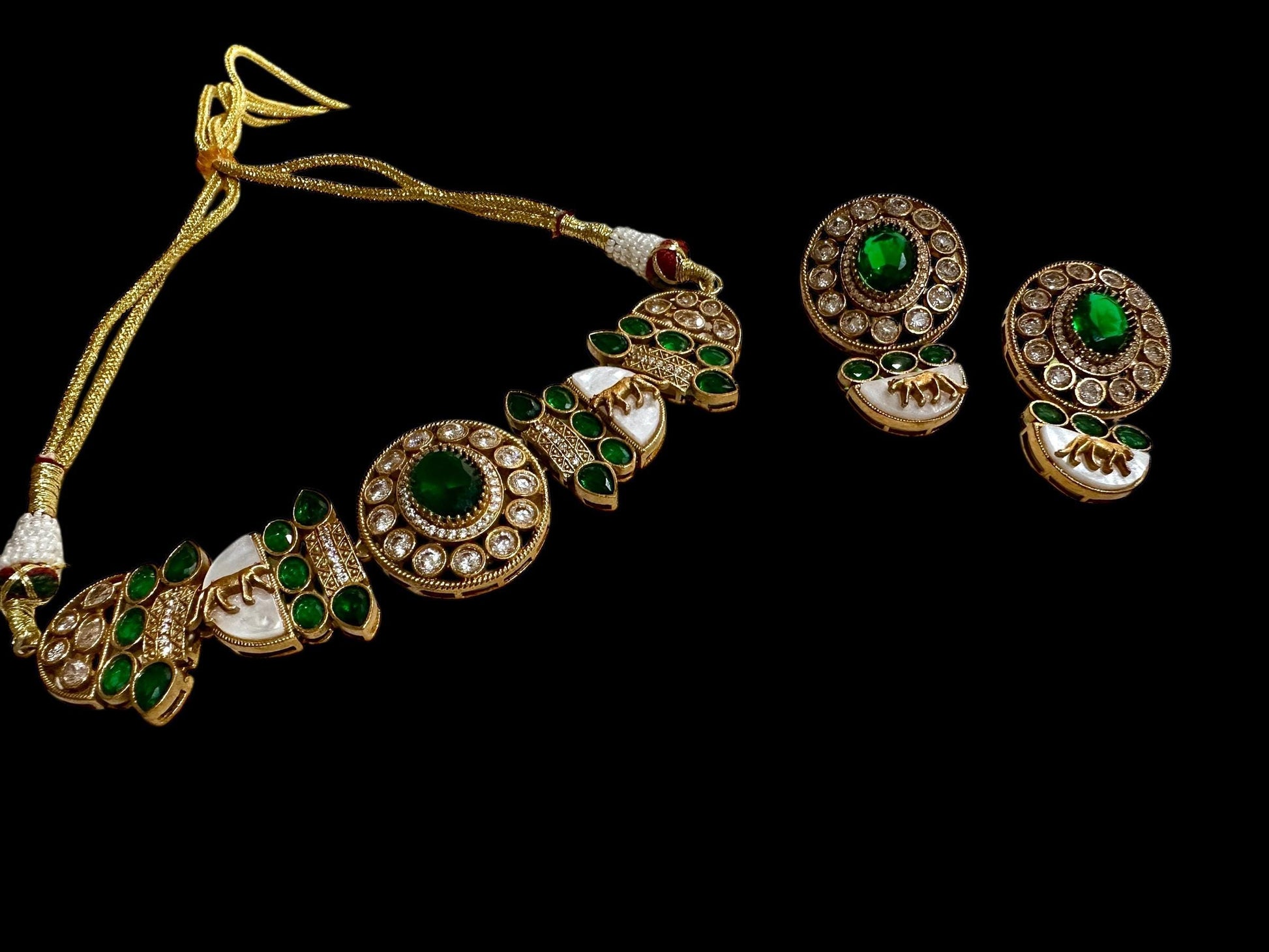 Kundan Choker Necklace Set – Emerald Green, Sabyasachi Inspired Indian Jewelry