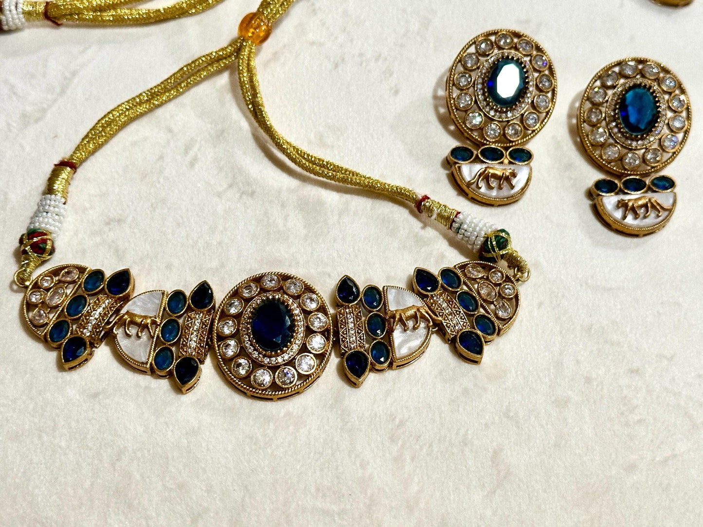 Kundan Choker Necklace Set – Emerald Green, Sabyasachi Inspired Indian Jewelry