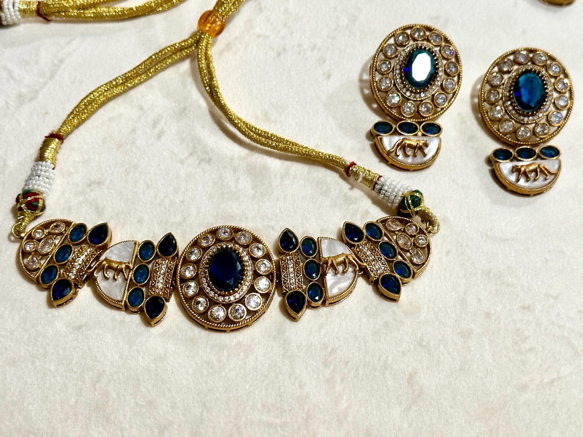 Kundan Choker Necklace Set – Emerald Green, Sabyasachi Inspired Indian Jewelry