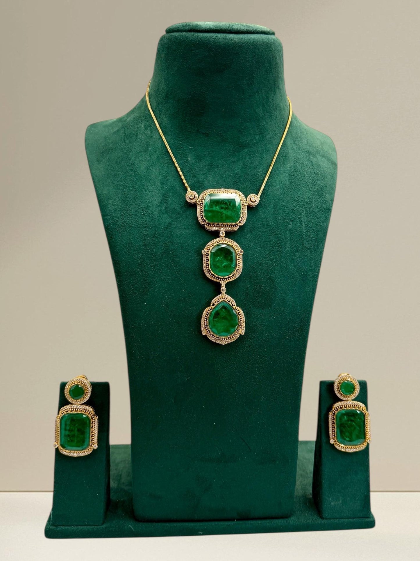 Emerald Green Necklace Set | Gold Plated Indian Bridal Jewelry