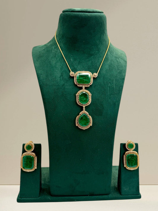 Emerald Green Necklace Set | Gold Plated Indian Bridal Jewelry