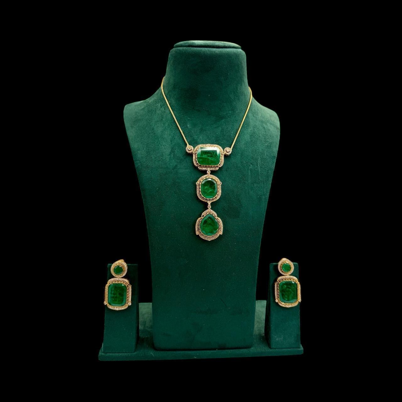 Emerald Green Necklace Set | Gold Plated Indian Bridal Jewelry