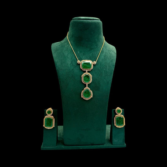 Emerald Green Necklace Set | Gold Plated Indian Bridal Jewelry