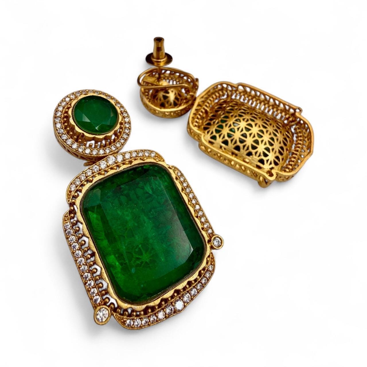 Emerald Green Necklace Set | Gold Plated Indian Bridal Jewelry