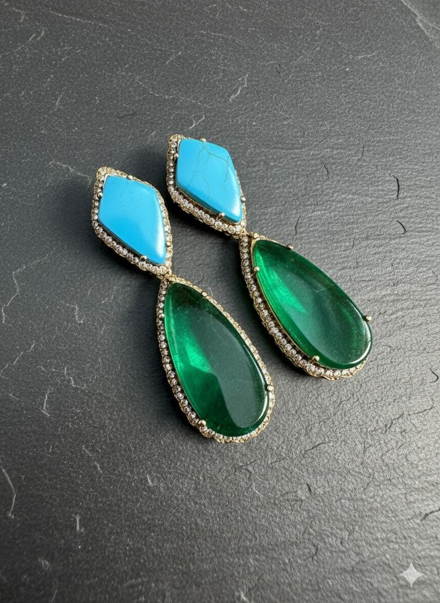 Multi Color Sabyasachi inspired Statement Earrings | Gold Plated CZ Dangler Jewelry | Modern Luxury highend Earrings |  Party Drop Earrings
