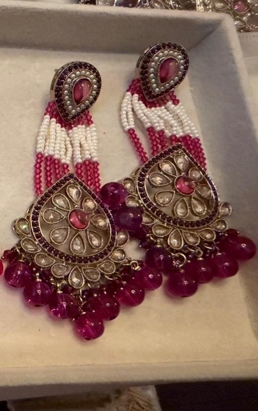 Elegant Blue Jhumka Earrings with stone Accents - Traditional Indian Jewelry
