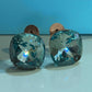 Aqua Cushion-Cut Crystal Stud Earrings | Silver Tone, Handmade