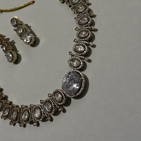 Bollywood polki monzonite ad Stone Necklace Set, Indian Bridal Jewelry