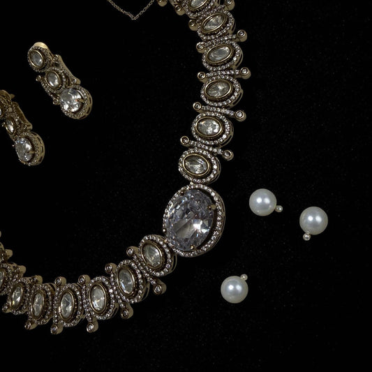 Bollywood polki monzonite ad Stone Necklace Set, Indian Bridal Jewelry