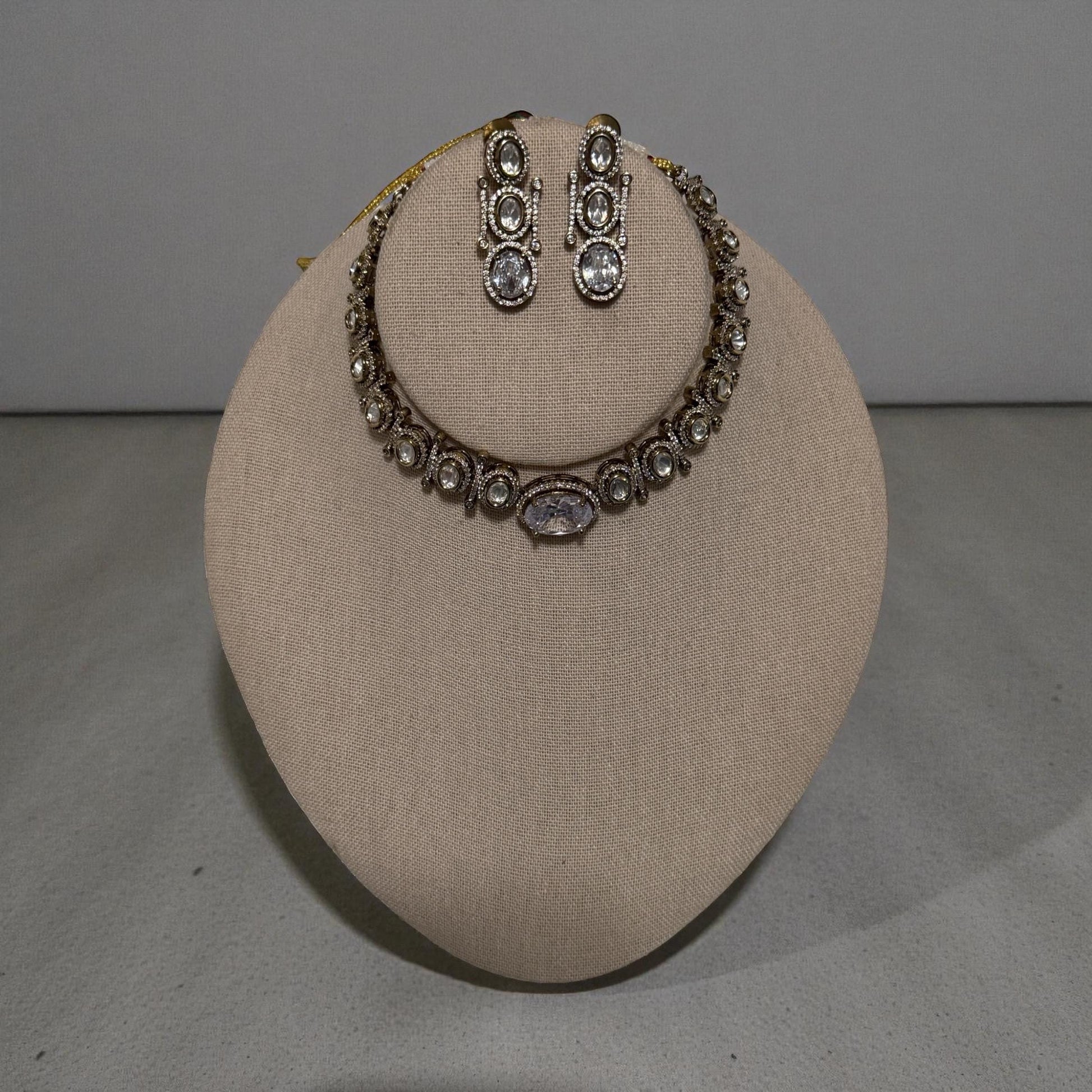 Bollywood polki monzonite ad Stone Necklace Set, Indian Bridal Jewelry
