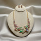 Floral Statement Necklace Set | Multicolor Cz stones enameled designer Jewelry | Handmade Bridal Choker & Earrings