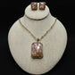 Pink Crystal Necklace Set | Handmade Gold Pendant Jewelry | Elegant Gemstone Earrings Set