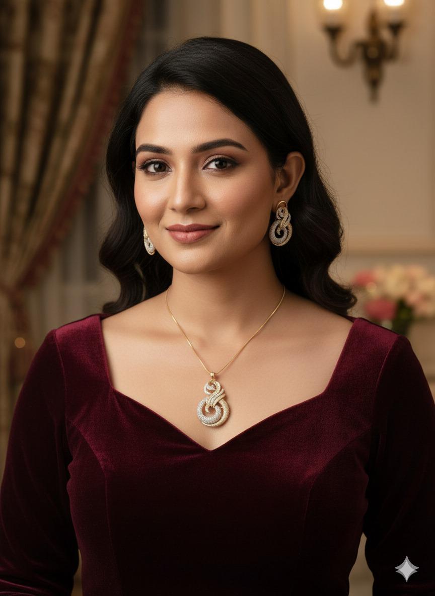 Infinity Swirl Gold Necklace Set | CZ Bridal Jewelry Set | Elegant Pendant & Earrings | Gift for Her | Party Wear Statement Jewelry