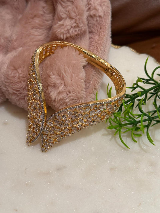 Winged Crystal Gold Bracelet | CZ Bridal Bangle | Party Wear Statement Bracelet | Adjustable Gift for Her | Luxury Fashion Jewelry