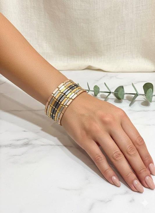 Tri-Tone Modern Metal Bracelet | Gold Silver Rose Gold Bracelet for Women | Fashion Bangle | Gift for Her