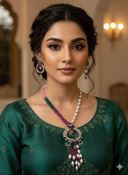 Regal Ruby Enamel Necklace Set | Luxury Wedding Jewelry Set for Her