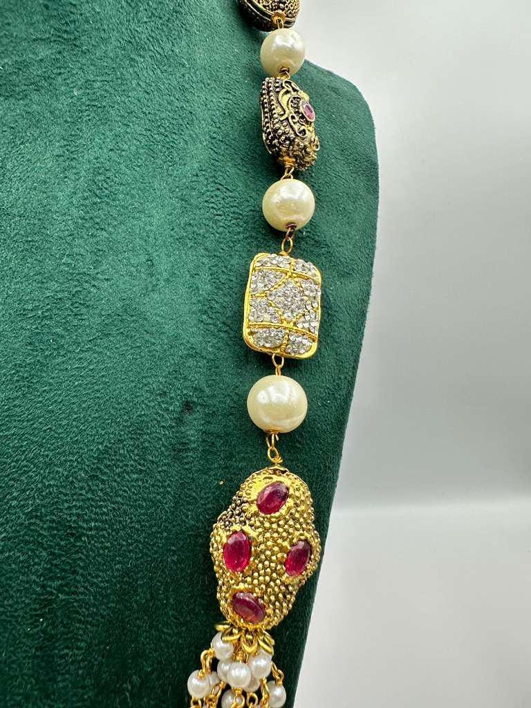 Pearl Mala Antique Gold Finish Jewelry Set - Traditional Indian Elegance
