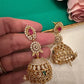 Gold-Tone Jhumka Earrings: Bollywood Style with Rubies & Pearls