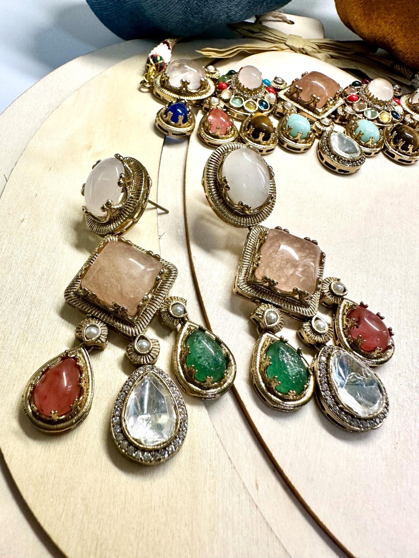 Kundan Necklace Set – Multicolor Stone & Pearl Indian Jewelry