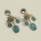 Aqua Green Cz Stone Earrings | Gold Floral Drop Earrings | Handmade Statement Jewelry