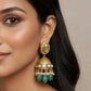 Green Gold Jhumka Earrings | Handmade Indian Jewelry | Kundan Pearl Ethnic Earrings for Women