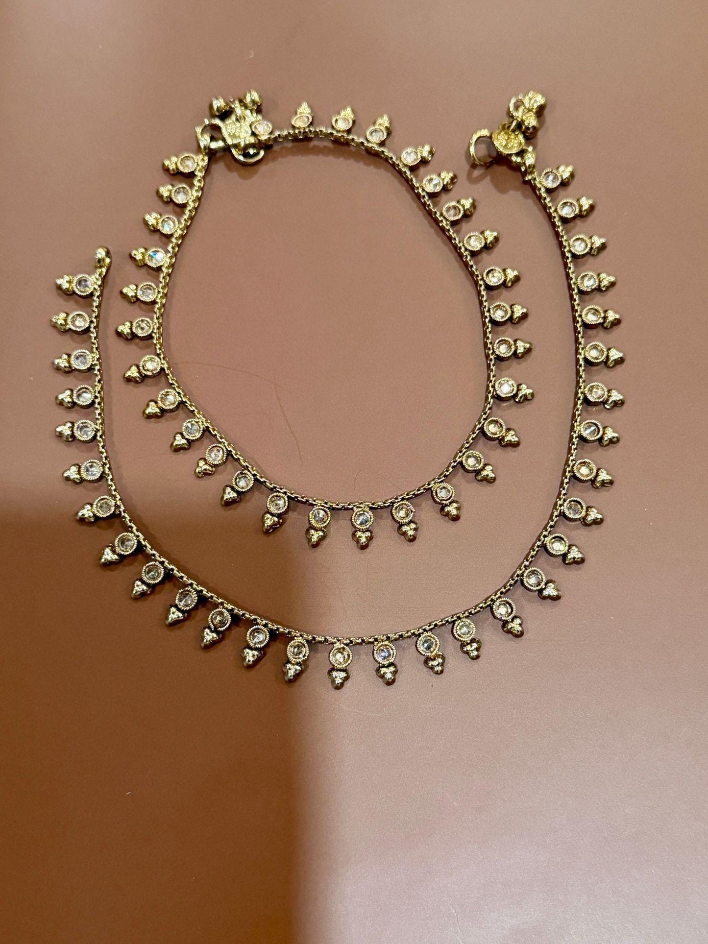 Gold Kundan Anklet Set | Indian Payal with CZ Stones | Bridal Foot Jewelry | Handmade Ethnic Anklets for Women | Traditional Jewelry