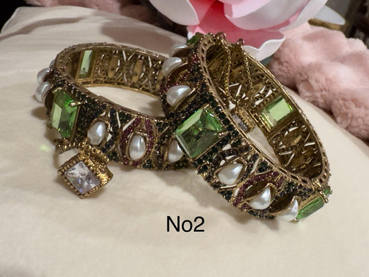 Bollywood Bangle Set: Antique Gold, Mother of Pearl, CZ Stones