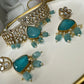 Elegant Turquoise and Diamond Bangle and Earring Set Gold Plated