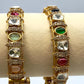 Gold Plated Bollywood Kada Bangle Set, Ruby & Emerald Stones