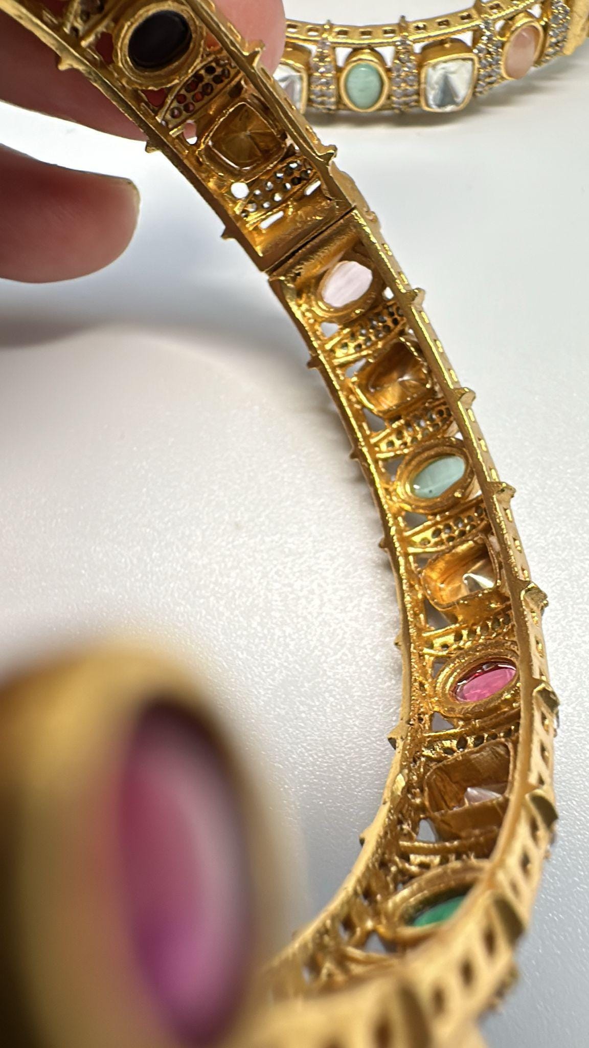 Gold Plated Kundan Bangle Set with CZ Stones