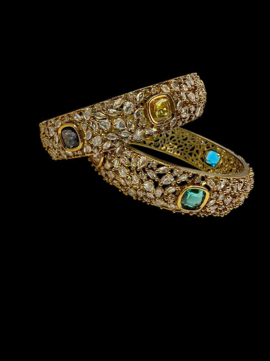 CZ Stone Antique Gold Kada Set | Traditional Indian Bangles
