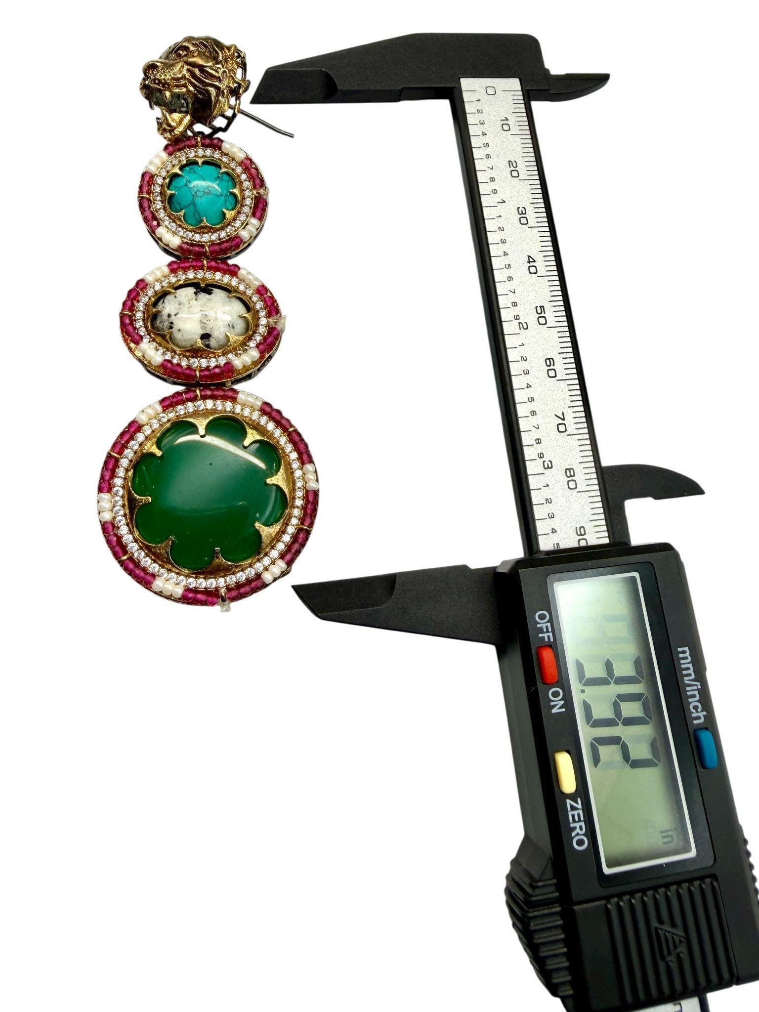 Luxury emerald color Stone Earrings | Gold-Tone Statement Jewelry