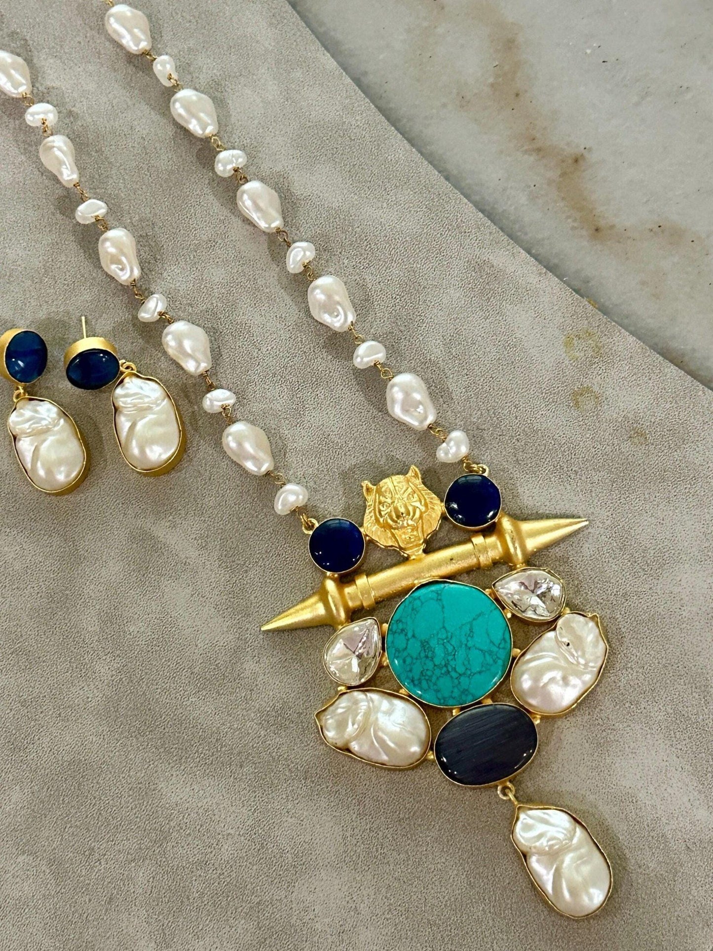 Sabyasachi inspired mala set in emerald multi  color