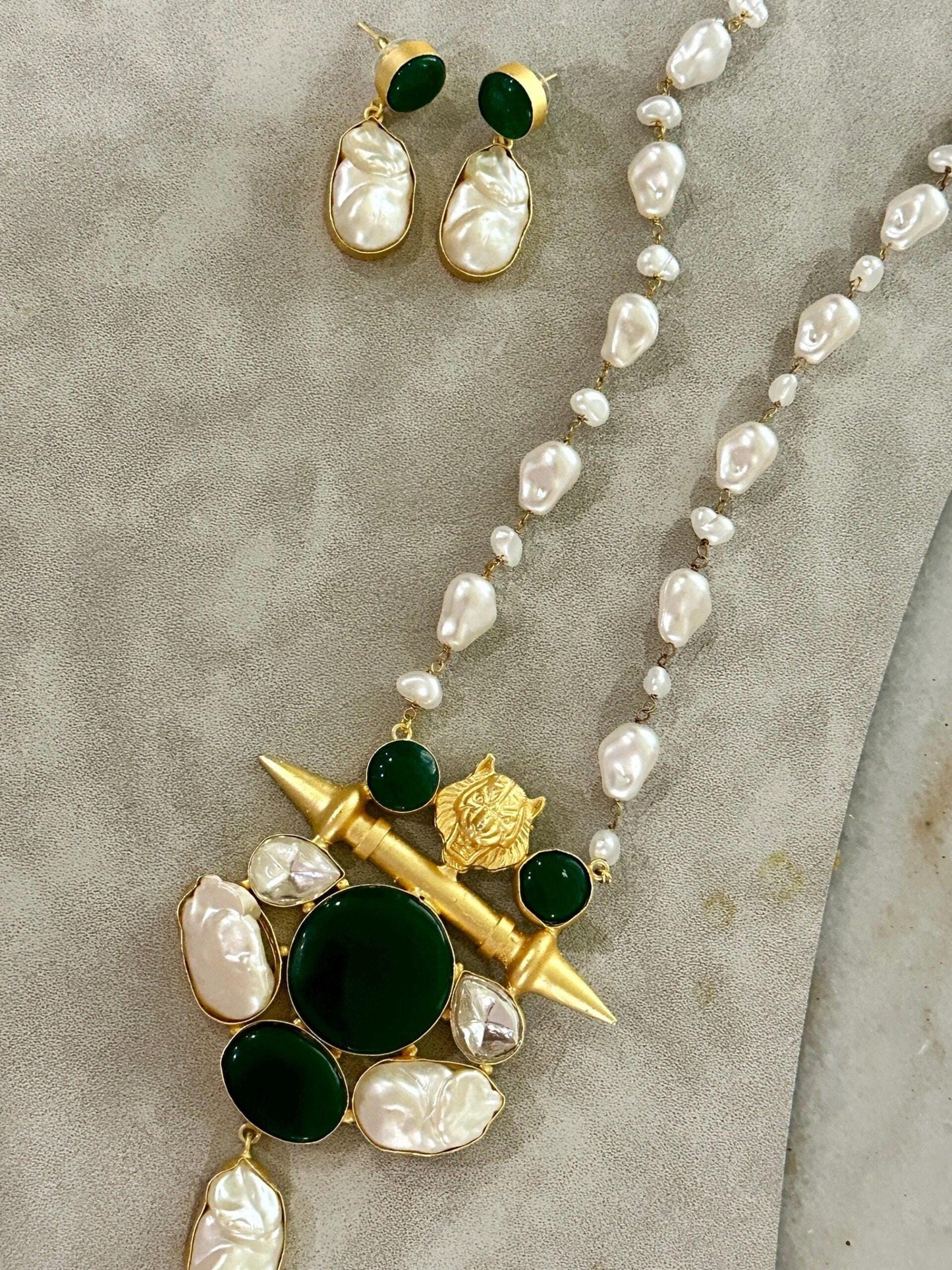 Sabyasachi inspired mala set in emerald multi  color