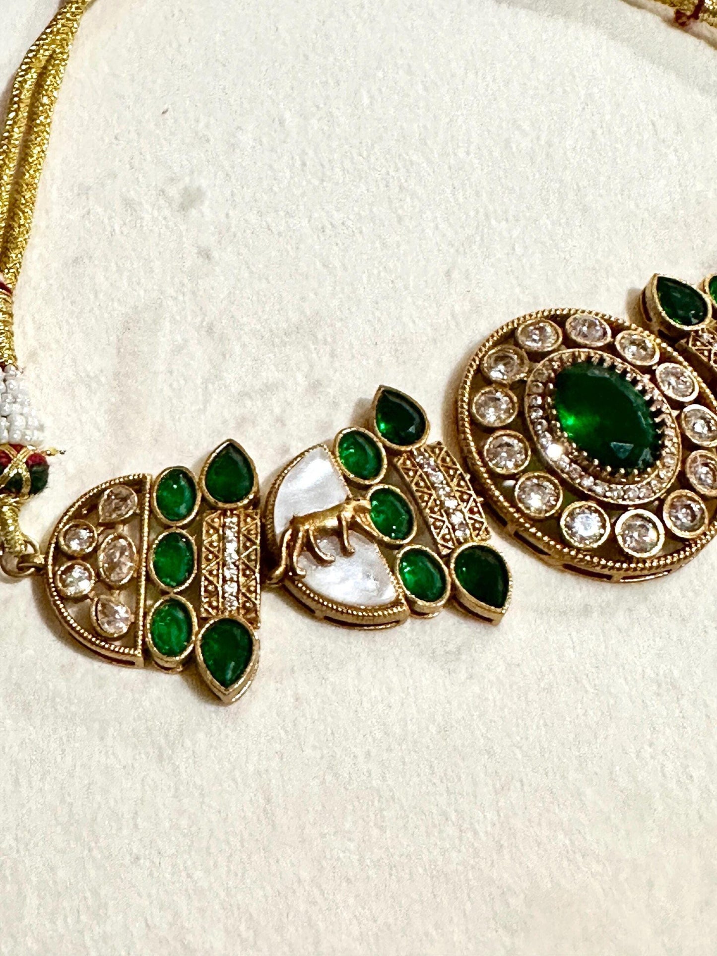 Kundan Choker Necklace Set – Emerald Green, Sabyasachi Inspired Indian Jewelry