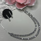 Double layer solitaire cubic zarconia ad silver plated finish necklace set