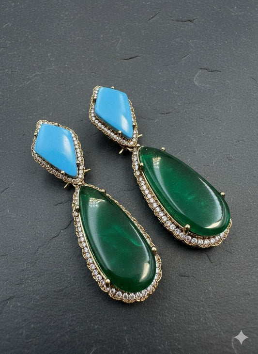 Multi Color Statement Earrings | Gold Plated CZ Dangler Jewelry | Modern Luxury highend Earrings | Party Drop Earrings