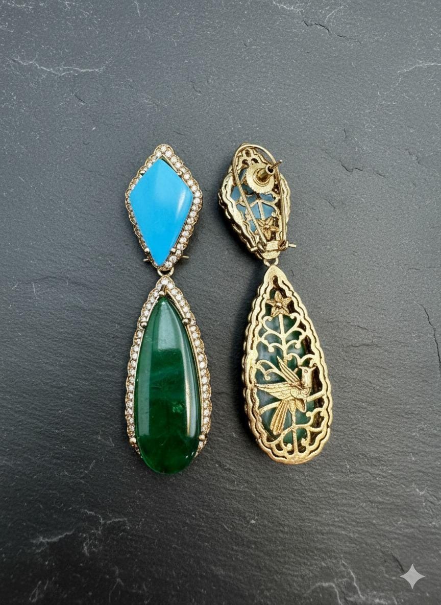 Multi Color Sabyasachi inspired Statement Earrings | Gold Plated CZ Dangler Jewelry | Modern Luxury highend Earrings |  Party Drop Earrings