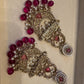 Elegant Blue Jhumka Earrings with stone Accents - Traditional Indian Jewelry
