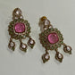 Designer high end Gold-Plated monzonite Necklace Earring Set, pink double Stones & mint stones.