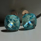 Aqua Cushion-Cut Crystal Stud Earrings | Silver Tone, Handmade