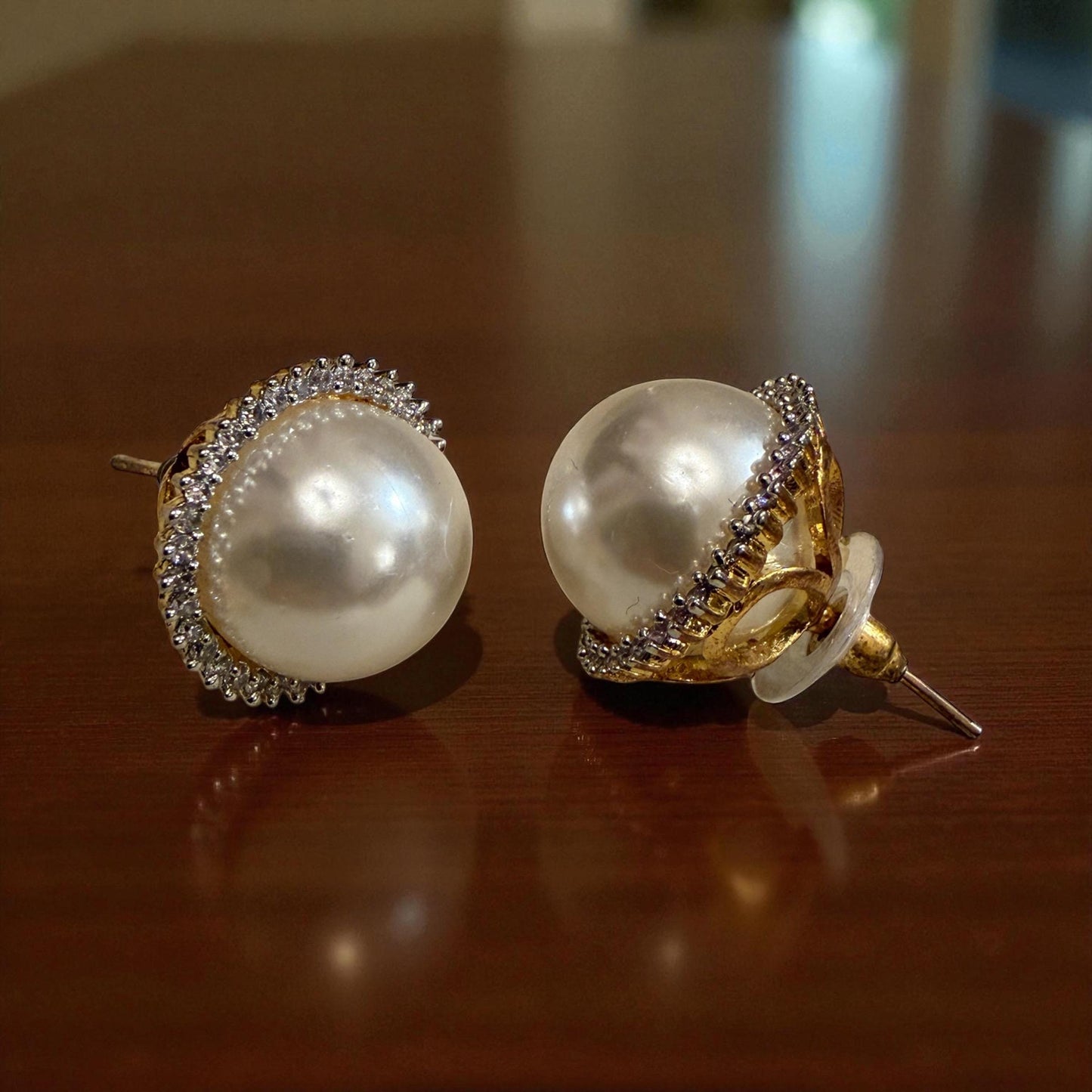 Large faux man made pearl with crystal stones Glamorous Earrings Jewelry wedding bridal