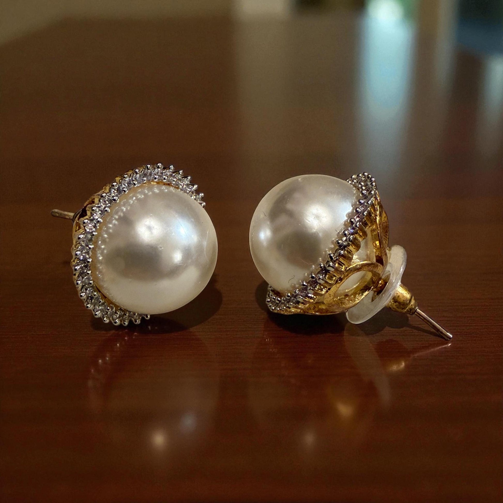 Large faux man made pearl with crystal stones Glamorous Earrings Jewelry wedding bridal